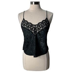 Vintage Dreamtime Black Lace Satin Camisole Tank Top Women's Medium Whimsygoth